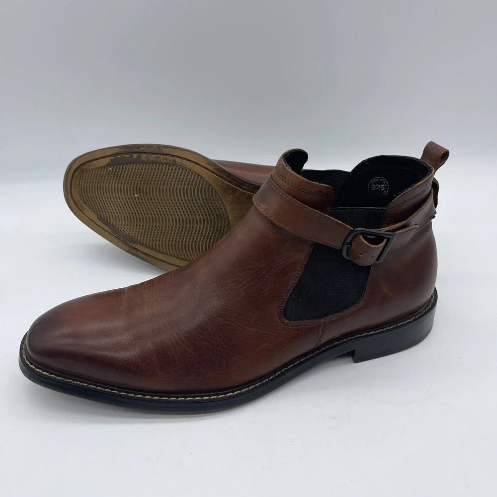 Kenneth Cole New York Sum-Times Mens Size 9.5 Chelsea Leather Boots Cognac Brown